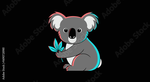 Cute cartoon koala bear with a digital glitch effect.