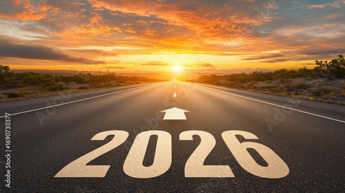 New Year 2026 road to success with sunrise and future vision concept