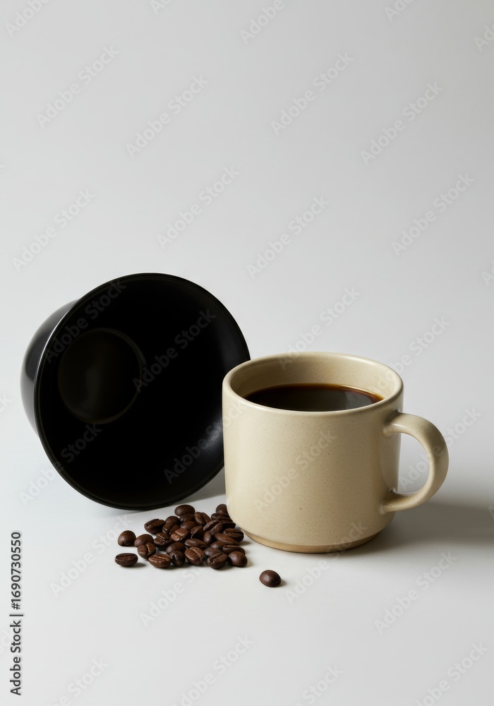 Fototapeta premium Coffee cup presents beverage on neutral surface