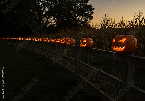 Jack-o'-Lanterns on the Fence