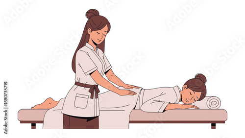 Young woman receiving a therapeutic massage on her back from a professional therapist in a spa setting