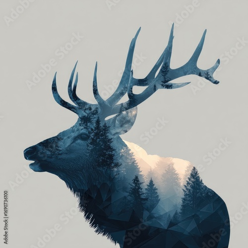 Elk head, forest, geometric