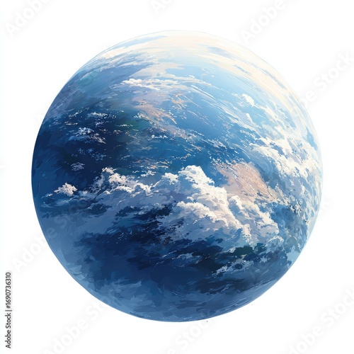 Detailed illustration of a planet, potentially Earth, with clouds