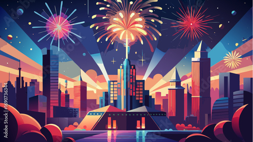 fireworks over city