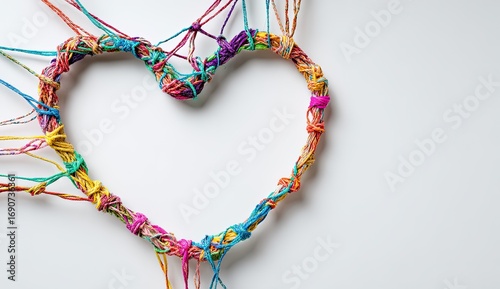 Colorful heart shape made of knotted threads