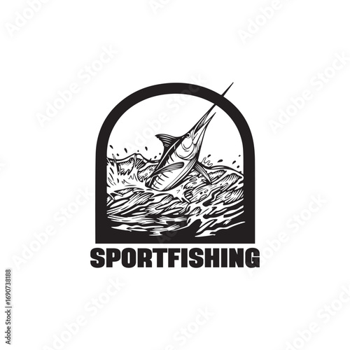 Striking, high-quality vector art of a marlin, a renowned sport fish. The artwork features intricate details that highlight the fish's distinctive shape and speed. Ideal for deep-sea fishing enthusias