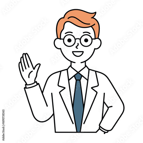 A smiling doctor in a lab coat, offering a friendly greeting, symbolizing healthcare, expertise, and a welcoming medical professional