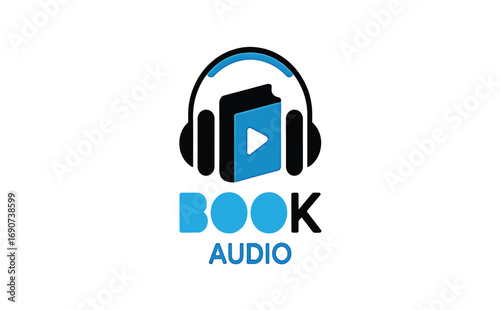 Audiobook Logo Combining Headphones, Book, and Play Symbol for Digital Content