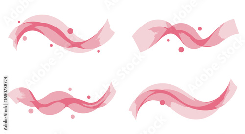 A collection of four abstract pink wavy banners with translucent layers and decorative dots.