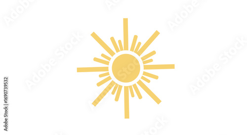 A minimalist, stylized golden sun icon with radiating beams of light on a clean white background.