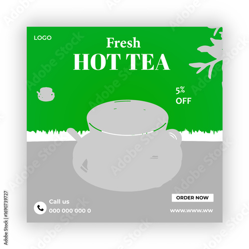 A box of tea  is labeled as tea flyer design 



