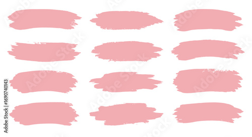 A collection of twelve pastel pink textured brush strokes arranged in a grid, isolated on a white background.