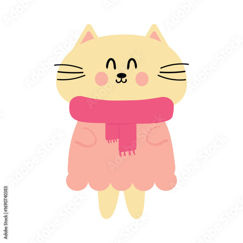 Wallpaper Mural Cute drawing cartoon cute kitten wearing a pink scarf. cute animal,drawing, doodle, sticker for autumn vibes Torontodigital.ca