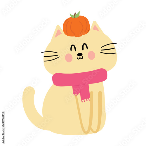 Wallpaper Mural Hand drawing cartoon kitty wearing pink scarf. cute animal drawing, doodle Torontodigital.ca