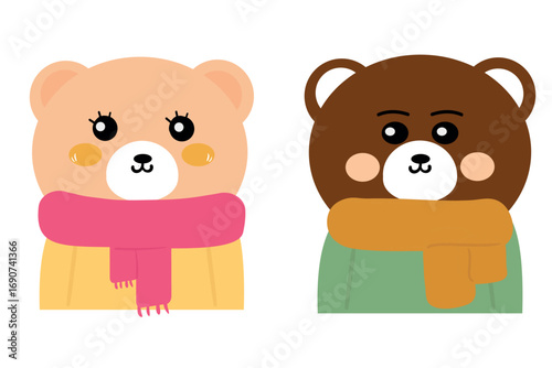 Wallpaper Mural Cute cartoon love bear couple, who wears a scarf Torontodigital.ca