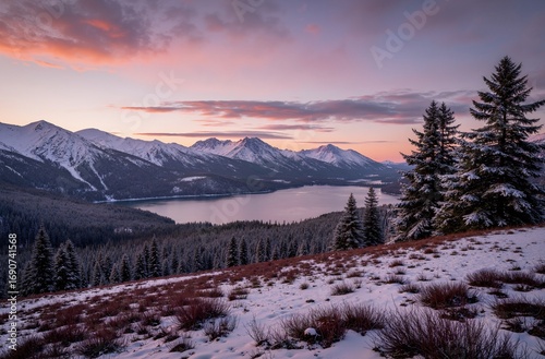 sunrise in the mountains in winter