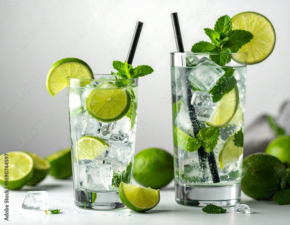 Fototapeta premium Refreshing lime cocktails with ice