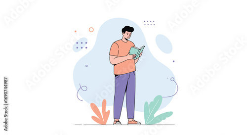 Man Reading a Book Focused on Learning.