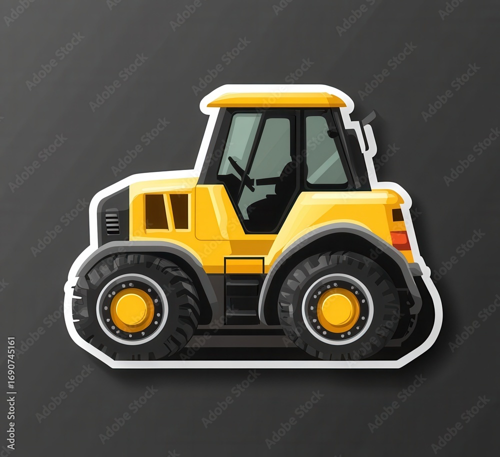 Naklejka premium Illustration of a vibrant yellow construction roller with detailed stylized features