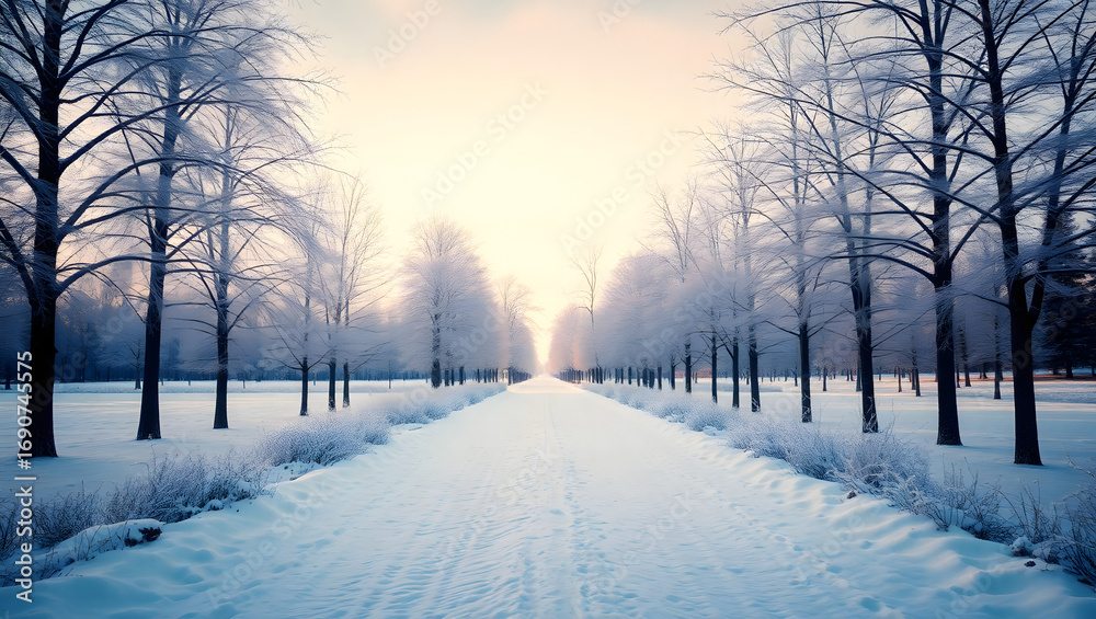 Naklejka premium winter sunset in the forest