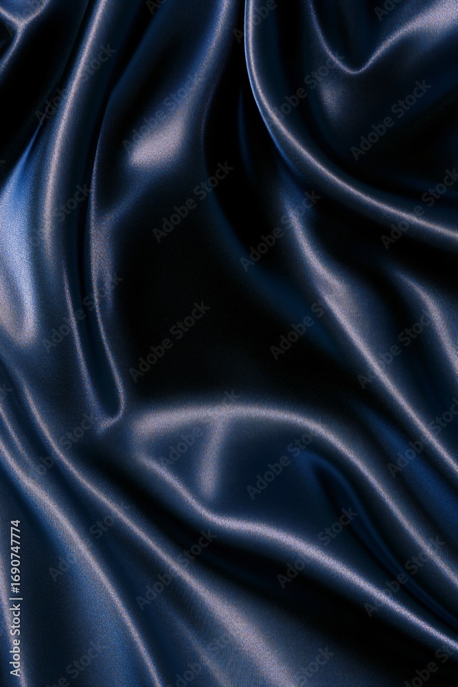 Fototapeta premium Dark blue abstract background with wavy folded texture. Flowing fabric with light and shadow for fashion, elegance, and luxury concept.