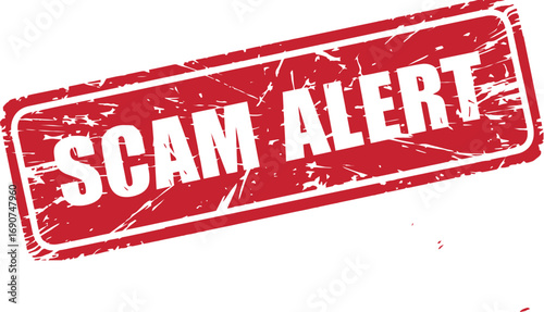 Scam Alert red grungy stamp seal imprint. Isolated vector illustration representing a warning against fraud, deception, and phishing schemes