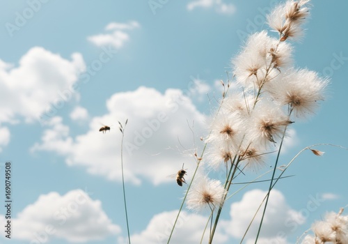 Wildflowers bloom attracting bees in a summer meadow