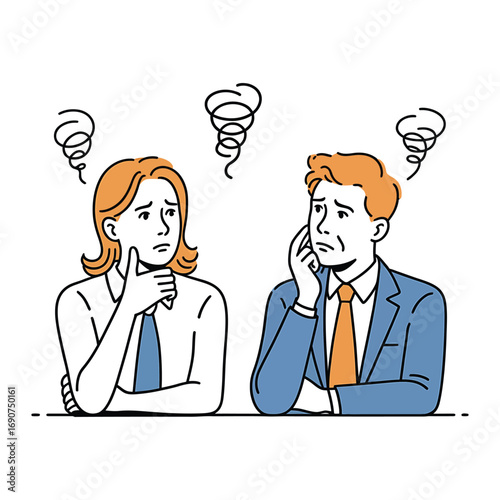A couple is having a problem, they are stressed and worried, they are thinking about something and trying to find a solution