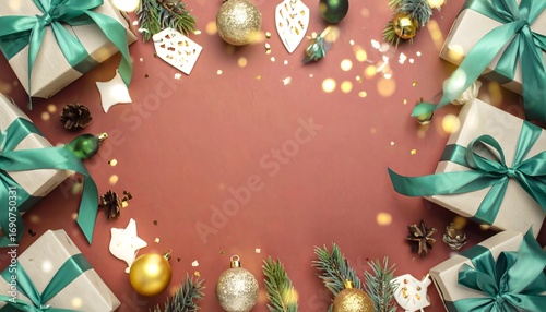 Elegant Holiday Gifts and Decorations with Green Ribbons on Table
