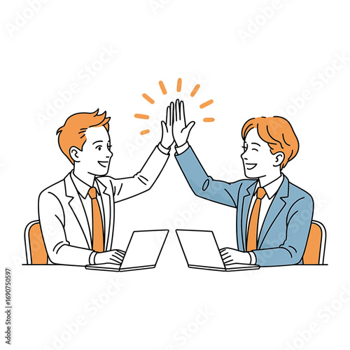 Two happy businessmen giving each other a high five after successfully closing a deal
