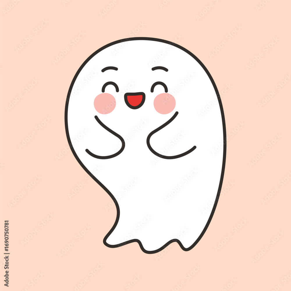 Fototapeta premium Cute Happy Halloween Ghost with Blushing Cheeks Cartoon