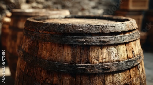 Wallpaper Mural Rustic wooden barrels in a dimly lit storage area Torontodigital.ca