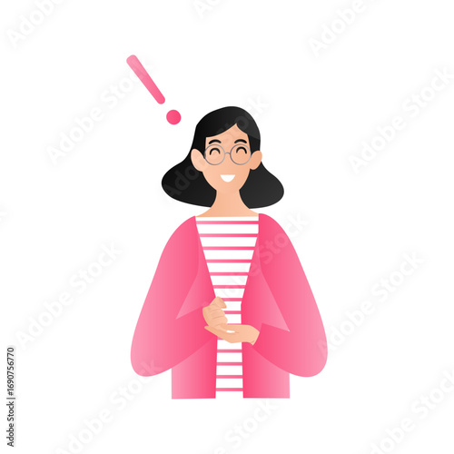 Businesswoman struck by inspiration, upper body Illustration of a person Vector