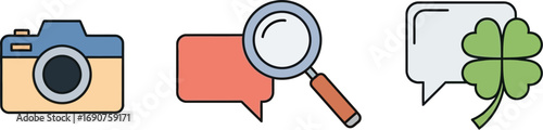 Collection of icons representing photography search and good luck symbols for digital use vector