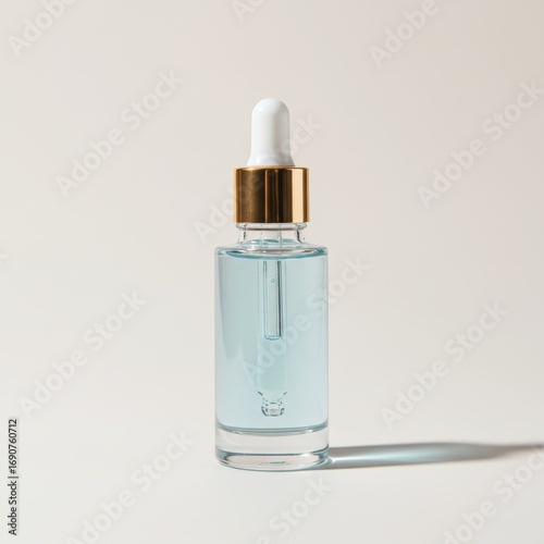 Clear serum in glass dropper bottle for skincare