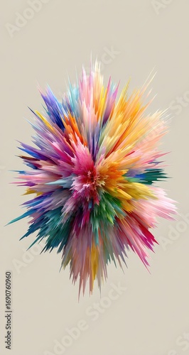Colorful, abstract, spiky sphere on light beige background