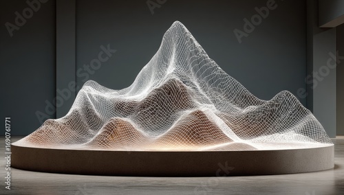 Abstract mountain sculpture, light, and geometric