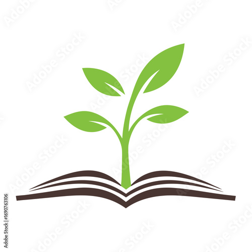 Green plant growing from open book graphic vector
