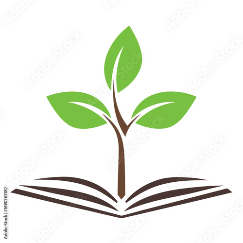 Green plant growing from open book vector graphic