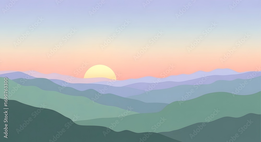 Obraz premium Minimalist Mountain Sunrise Illustration