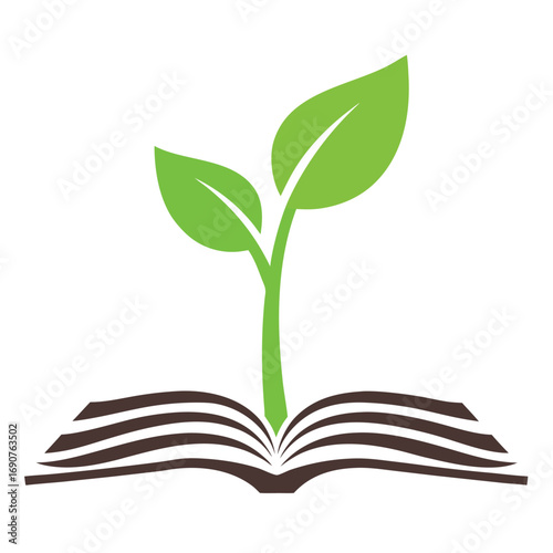 Green sprout growing from open book vector graphic leaf