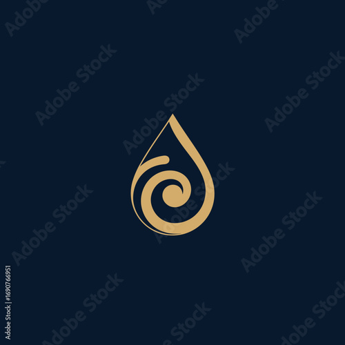 Elegant golden teardrop logo with a flowing internal spiral design.