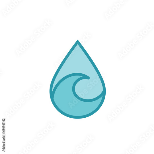 Stylized blue water drop icon with a simple wave graphic inside, featuring a clean, dark outline.
