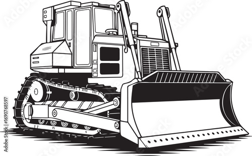 Bulldozer Vector Illustration Crawler Loader Outline Heavy Construction Equipment