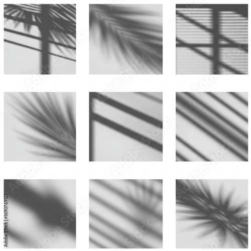 "Minimalist vector shadows of window frames with soft edges on white background, perfect as overlays in design projects."