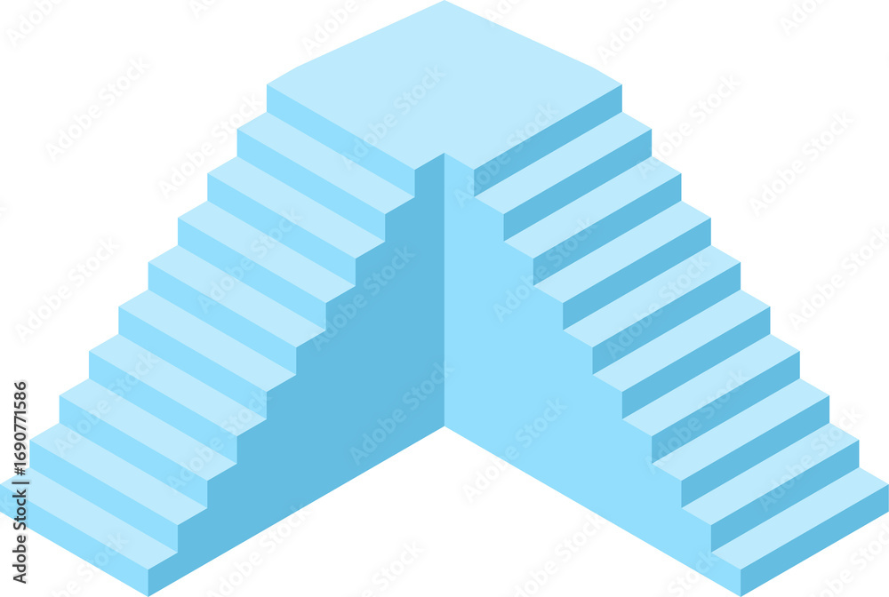 Fototapeta premium Isometric illustration of light blue stairs ascending towards a corner, symbolizing progress, elevation, and the journey to new levels and opportunities