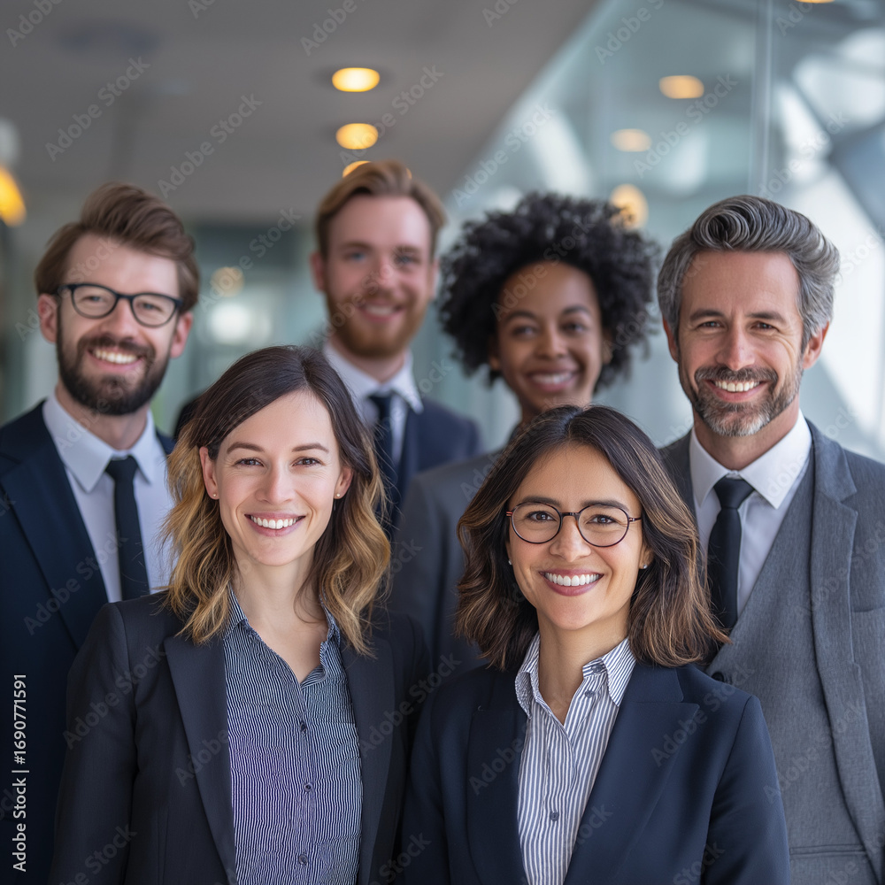 Fototapeta premium Group of Office Workers Collaborating in Modern Workspace