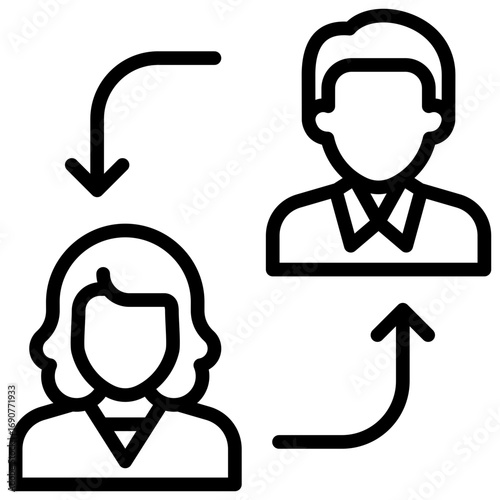Collaboration Outline Icon Design Vector - Two business professionals exchanging arrows, symbolizing partnership and teamwork