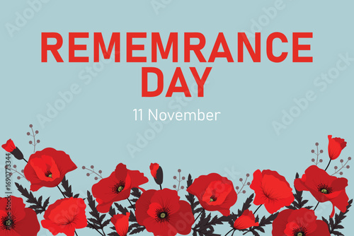 Horizontal banner for Remembrance Day. Vector illustration in hand drawn style for posters, postcards, banners, design elements