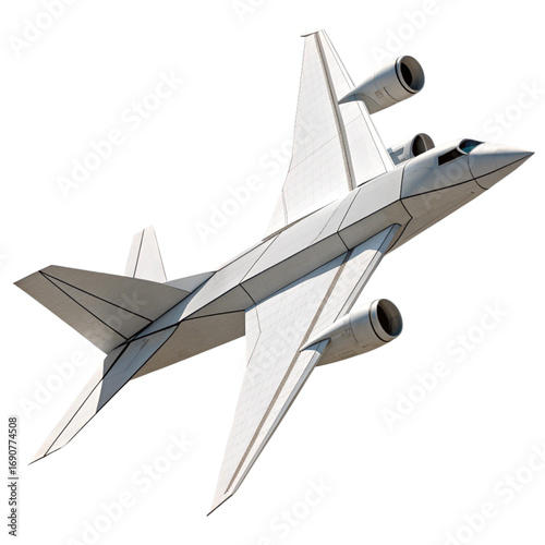 Futuristic sleek white aircraft soaring through the sky with powerful jet engines, representing speed and modern aviation innovation.